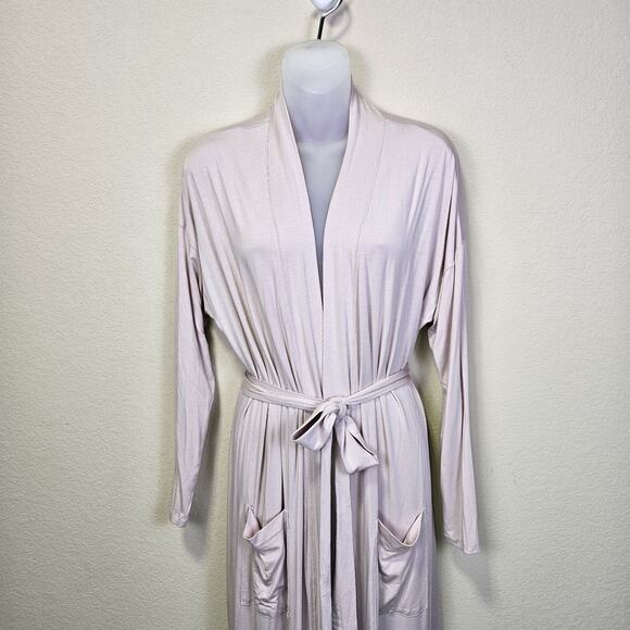 Barefoot Dreams Womens S/M Luxe Milk Jersey Robe Long Duster Dusty Rose Belted - Picture 3 of 11